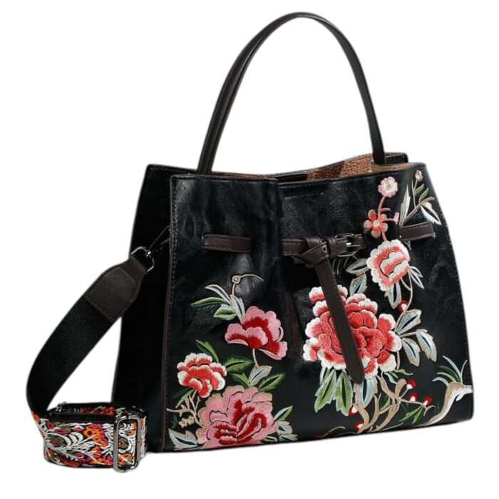 Floral Embroidered Handbag, Vegan Leather