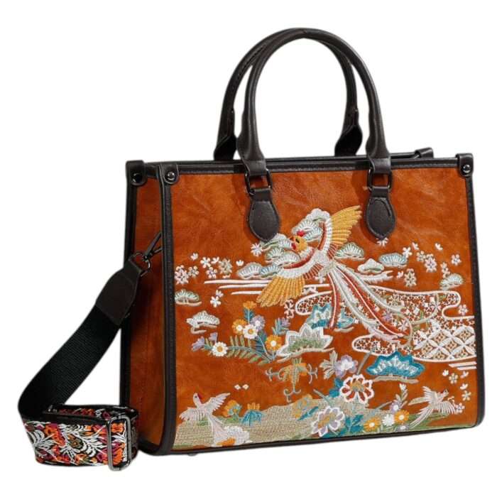Embroidered PU Leather Handbag