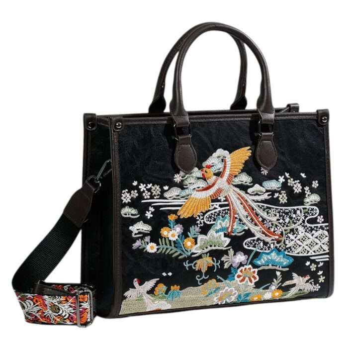 Embroidered PU Leather Handbag